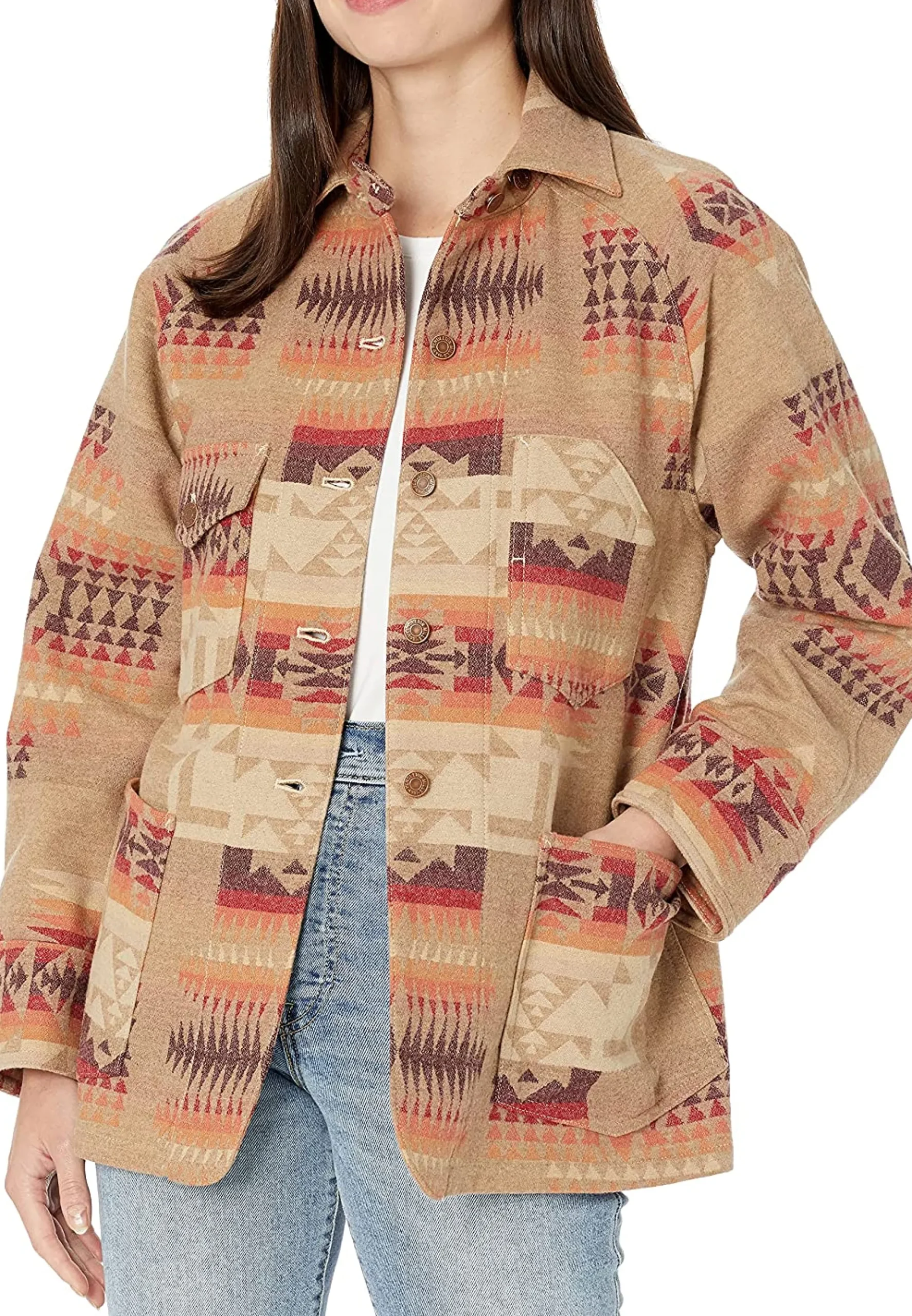 Discount J. W. Hulme Co Pendleton Vintage Wool Work Jacket Tan Jacquard