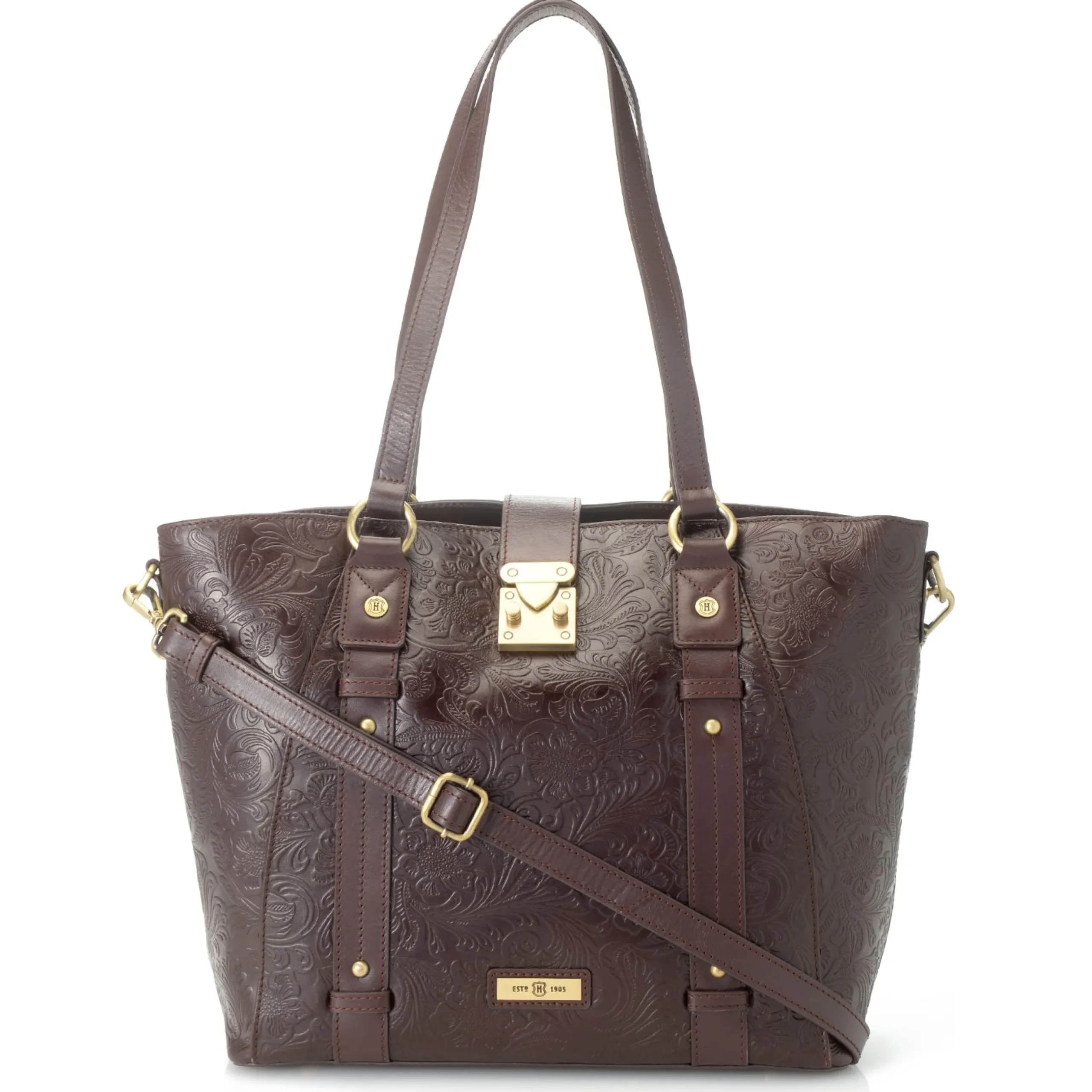 Hot J. W. Hulme Co Reese Tooled Leather Lock Closure Tote Bag Brown